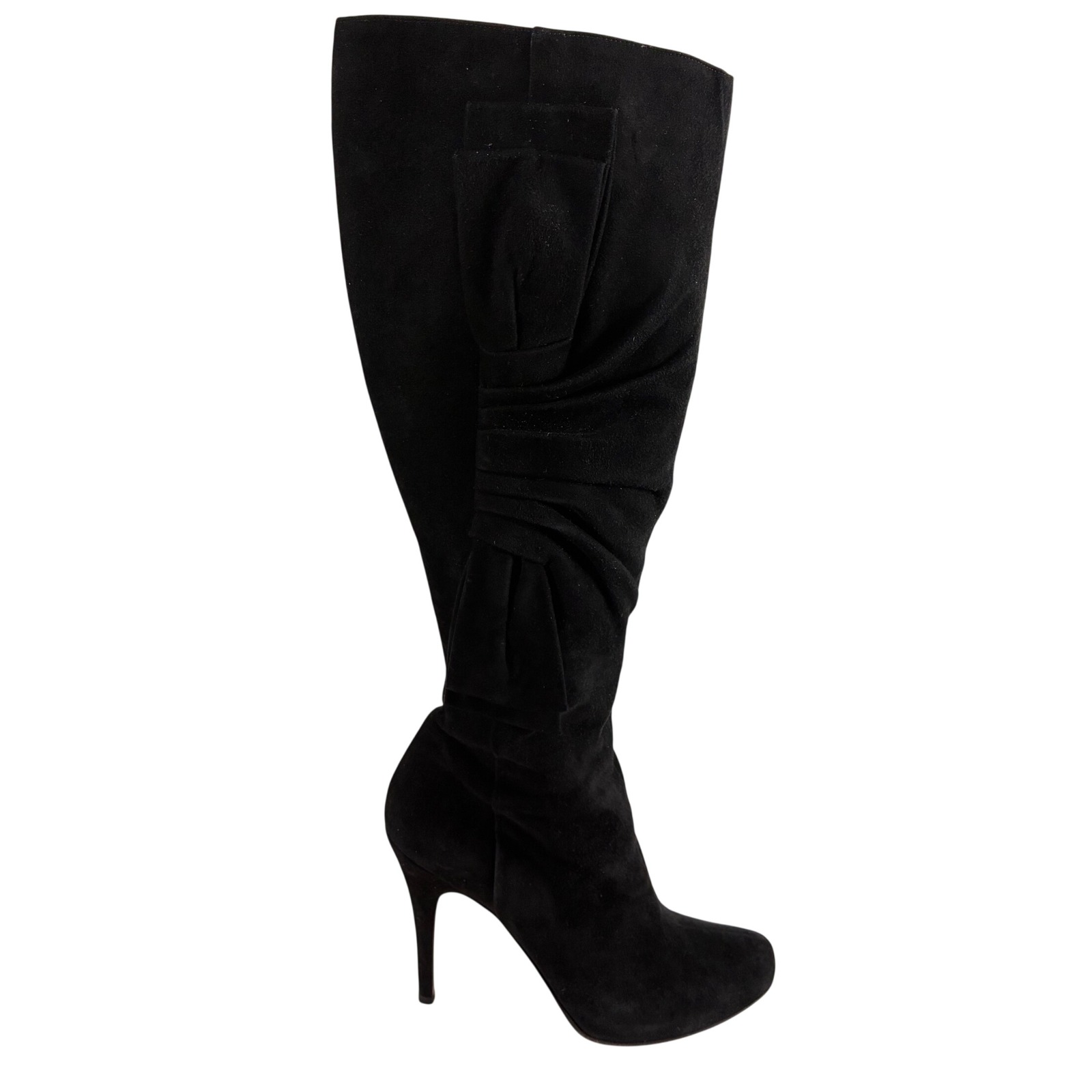 Valentino Garavani Black Suede Bow Knee High Stiletto Boots Size40 Made In Italy